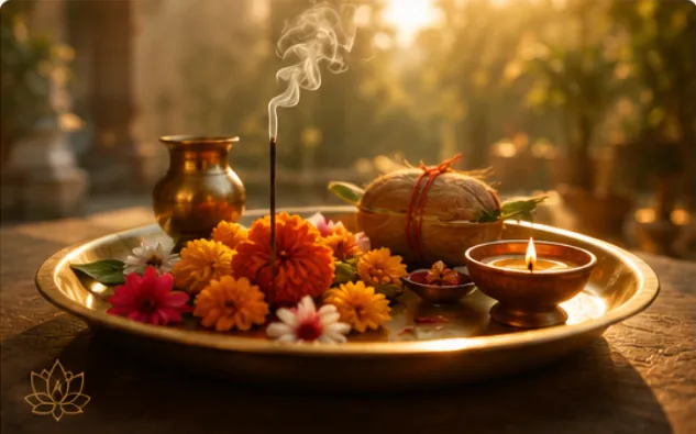 Close-up of hands performing a pooja ritual